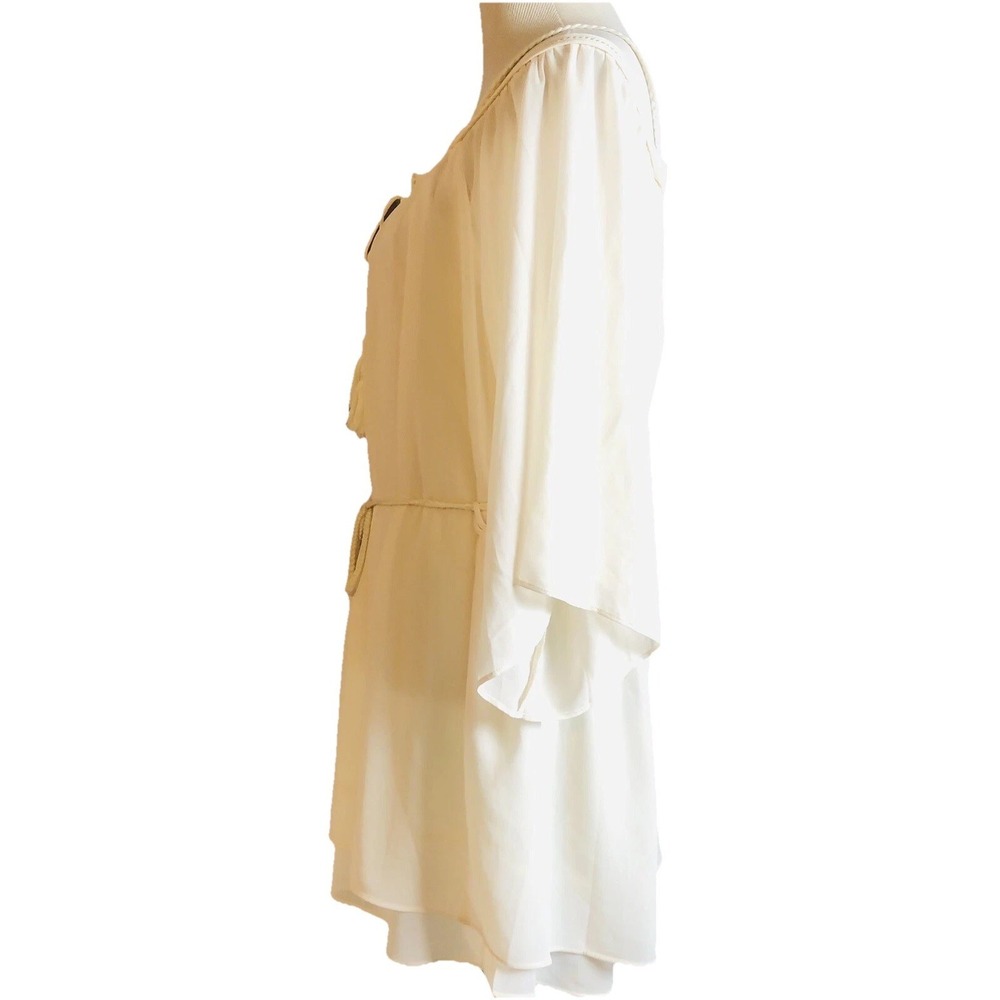 Love Culture Layered Mini Dress Sz S Cold Shoulder Ivory Belted Tassels Coastal - Picture 3 of 13